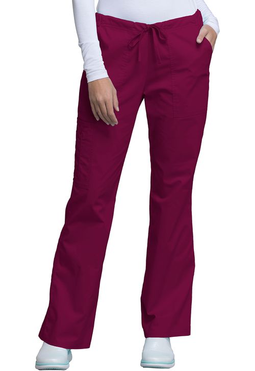 Mid-Rise Drawstring Cargo Pant-Wine: 4044-WINW