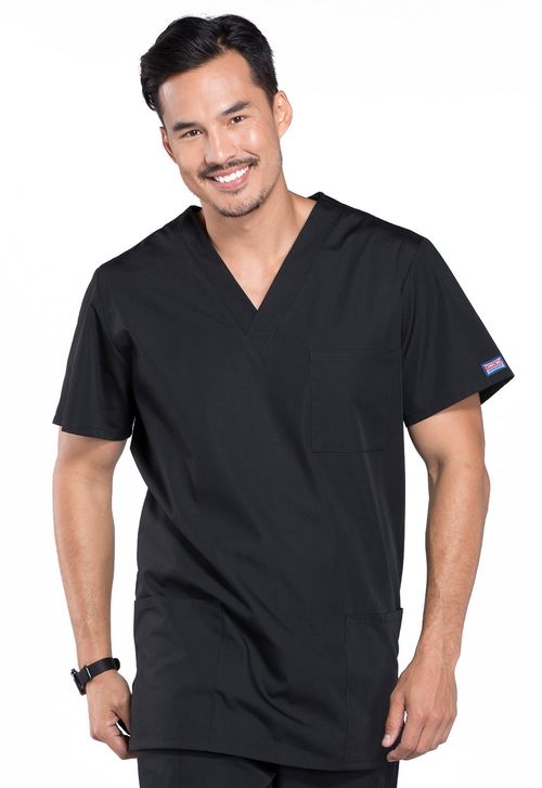 Unisex V-Neck 3 Pockets Top-Black: 4876-BLKW