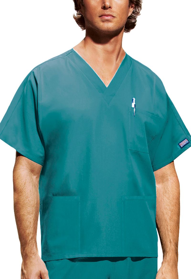 Unisex V-Neck 3 Pockets Top-TEAL BLUE: 4876-TLBW-M