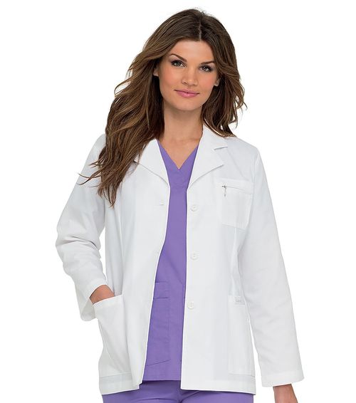 Womens 3 Button Lab Coat-WHITE: 8708-WWY