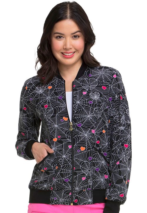 HeartSoul Prints Zip Front Bomber-Wicked Cute: HS311-WICK