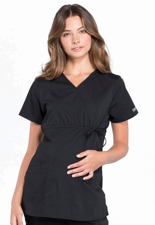 Maternity Mock Wrap Top-Black: WW685-BLK