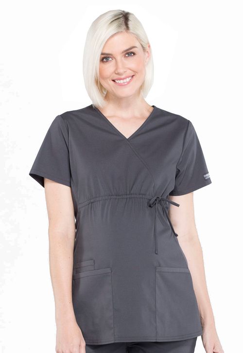 Maternity Mock Wrap Top-Pewter: WW685-PWT