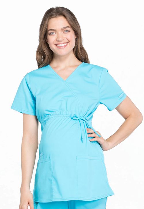 Maternity Mock Wrap Top-Turquoise: WW685-TRQ