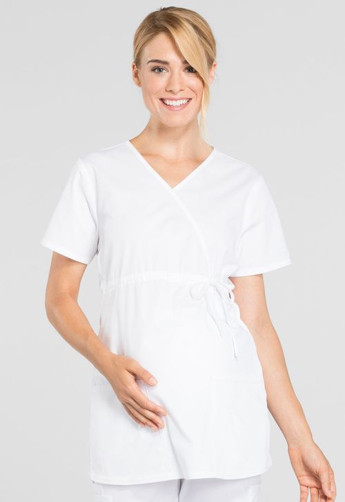 Maternity Mock Wrap Top-WHITE: WW685-WHT