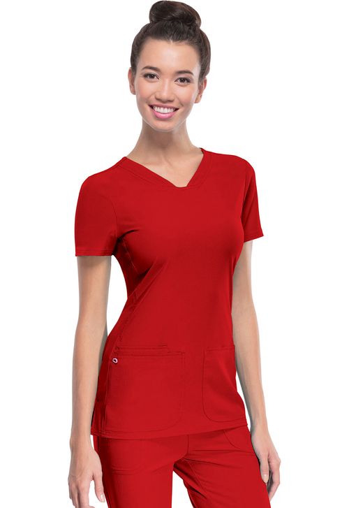 "Pitter-Pat" Shaped V-Neck Top-Red: 20710-RDHH