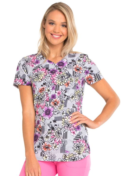 HeartSoul Prints Mock Wrap Top  in-Patterns And Posies: HS634-PATS