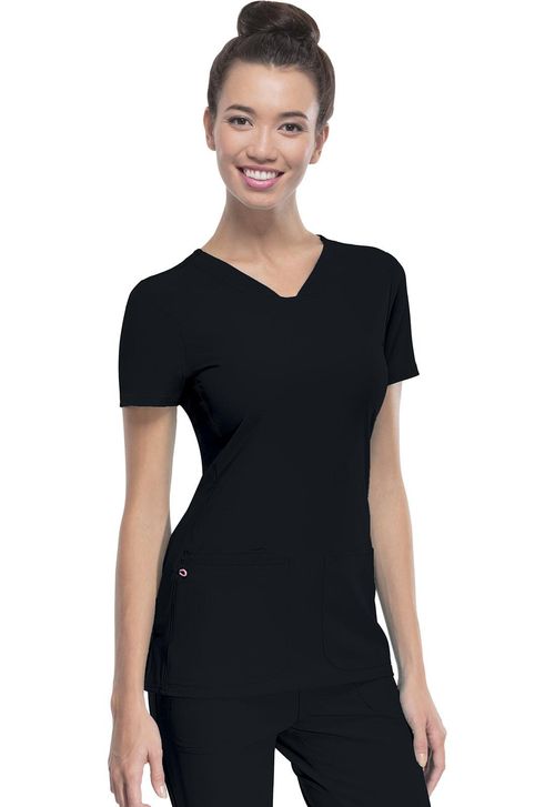 "Pitter-Pat" Shaped V-Neck Top-Black: 20710-BCKH