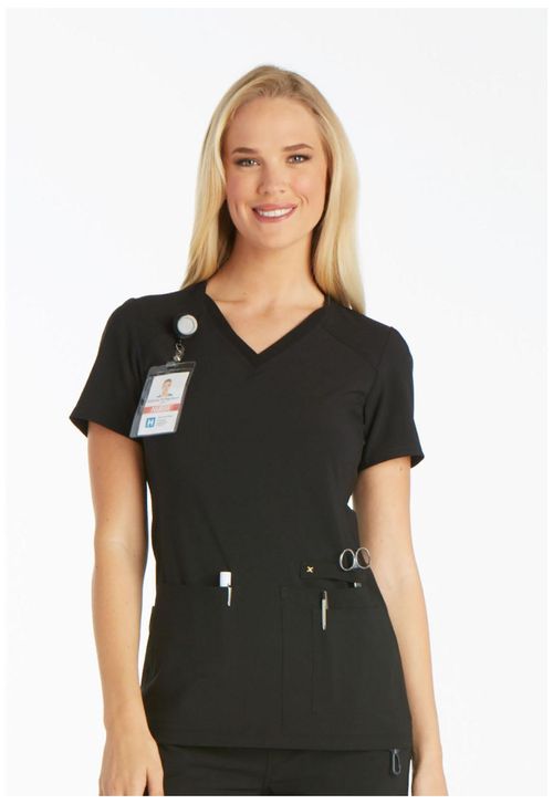 V-Neck Knit Panel Top-Black: CK605-BLK