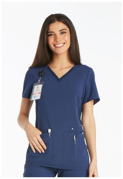 V-Neck Knit Panel Top-Navy: CK605-NAV