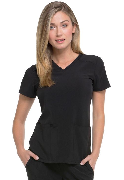 V-Neck Top in Black-Black: DK615-BAPS