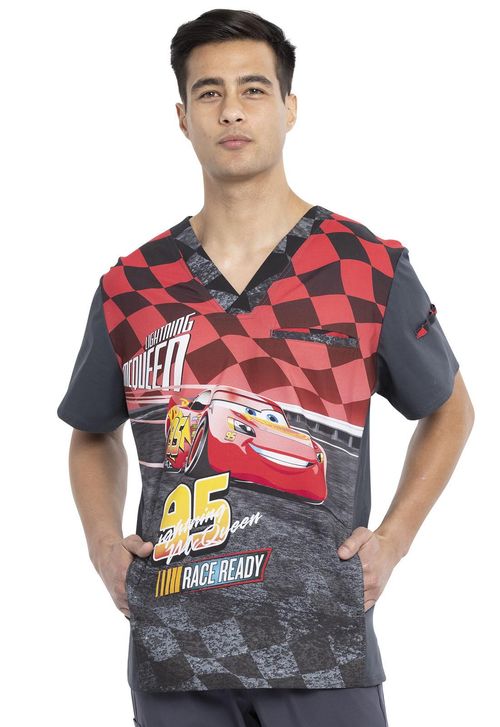 Cherokee Licensed Men's V-Neck Top-Lightning McQueen: TF700-CSTQ